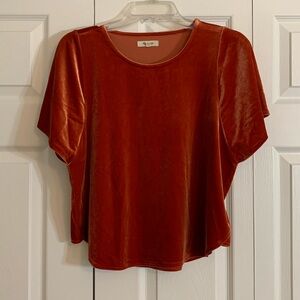 Madewell Women’s S Orange Velvet Top Relaxed Fit Crop Length Short Sleeve.   K1